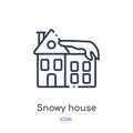 Linear snowy house icon from Meteorology outline collection. Thin line snowy house icon isolated on white background. snowy house