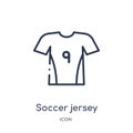 Linear soccer jersey icon from Football outline collection. Thin line soccer jersey vector isolated on white background. soccer