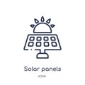 Linear solar panels icon from Ecology outline collection. Thin line solar panels vector isolated on white background. solar panels