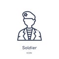Linear soldier icon from Army and war outline collection. Thin line soldier vector isolated on white background. soldier trendy