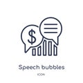 Linear speech bubbles with dollar icon from Business outline collection. Thin line speech bubbles with dollar icon isolated on