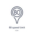 Linear 80 speed limit icon from Maps and Flags outline collection. Thin line 80 speed limit icon isolated on white background. 80 Royalty Free Stock Photo