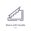 Linear stairs with handle icon from Construction outline collection. Thin line stairs with handle vector isolated on white