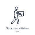 Linear stick man with box icon from Behavior outline collection. Thin line stick man with box vector isolated on white background