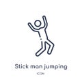 Linear stick man jumping icon from Behavior outline collection. Thin line stick man jumping vector isolated on white background.