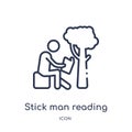 Linear stick man reading icon from Behavior outline collection. Thin line stick man reading vector isolated on white background.