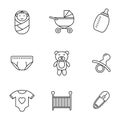 Linear style of newborn baby icon set Royalty Free Stock Photo