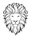 Linear stylized lion. Black and white graphic. Vector illustration can be used as design for tattoo, t-shirt,bag, poster,postcard. Royalty Free Stock Photo