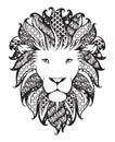 Linear stylized lion. Black and white graphic. Vector illustration can be used as design for tattoo, t-shirt, bag,poster,postcard. Royalty Free Stock Photo