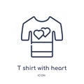 Linear t shirt with heart icon from Fashion outline collection. Thin line t shirt with heart icon isolated on white background. t Royalty Free Stock Photo