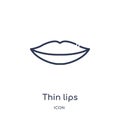 Linear thin lips icon from Human body parts outline collection. Thin line thin lips icon isolated on white background. thin lips Royalty Free Stock Photo