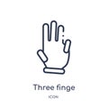 Linear three finge hand gesture icon from Hands and guestures outline collection. Thin line three finge hand gesture icon isolated