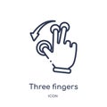 Linear three fingers command icon from Hands and guestures outline collection. Thin line three fingers command icon isolated on