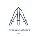 Linear Three Musketeers Icon From Education Outline Collection. Thin Line Three Musketeers Vector Isolated On White Background.