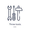 Linear three tools icon from Construction outline collection. Thin line three tools vector isolated on white background. three