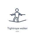 Linear tightrope walker icon from Circus outline collection. Thin line tightrope walker vector isolated on white background.