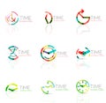 Linear time abstract logo set, connected multicolored segments