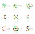 Linear time abstract logo set, connected multicolored segments