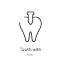 Linear tooth with metallic root icon from Dentist outline collection. Thin line tooth with metallic root icon isolated on white
