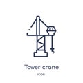 Linear tower crane icon from City elements outline collection. Thin line tower crane vector isolated on white background. tower