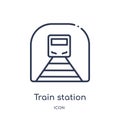 Linear train station icon from Architecture and travel outline collection. Thin line train station vector isolated on white