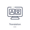 Linear translation icon from Artifical intelligence outline collection. Thin line translation vector isolated on white background Royalty Free Stock Photo