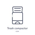 Linear trash compactor icon from Electronic devices outline collection. Thin line trash compactor vector isolated on white Royalty Free Stock Photo