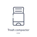 Linear trash compactor icon from Electronic devices outline collection. Thin line trash compactor vector isolated on white