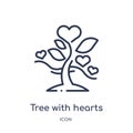 Linear tree with hearts icon from Ecology outline collection. Thin line tree with hearts vector isolated on white background. tree