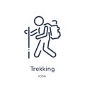 Linear trekking icon from Free time outline collection. Thin line trekking vector isolated on white background. trekking trendy