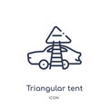 Linear triangular tent icon from Mechanicons outline collection. Thin line triangular tent icon isolated on white background.