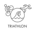 Linear triathlon logo on a white background. Swimming, cycling,