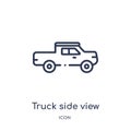 Linear truck side view icon from Mechanicons outline collection. Thin line truck side view icon isolated on white background.