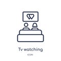 Linear tv watching icon from Birthday party outline collection. Thin line tv watching vector isolated on white background. tv Royalty Free Stock Photo