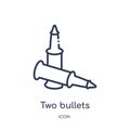 Linear two bullets icon from Army and war outline collection. Thin line two bullets vector isolated on white background. two