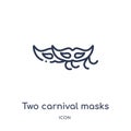 Linear two carnival masks icon from Fashion outline collection. Thin line two carnival masks icon isolated on white background. Royalty Free Stock Photo