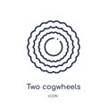 Linear two cogwheels icon from Mechanicons outline collection. Thin line two cogwheels icon isolated on white background. two Royalty Free Stock Photo