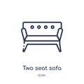 Linear two seat sofa icon from Buildings outline collection. Thin line two seat sofa icon isolated on white background. two seat Royalty Free Stock Photo