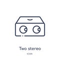 Linear two stereo speakers icon from Hardware outline collection. Thin line two stereo speakers icon isolated on white background Royalty Free Stock Photo