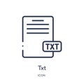 Linear txt icon from File type outline collection. Thin line txt vector isolated on white background. txt trendy illustration Royalty Free Stock Photo