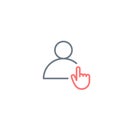Linear user profile Icon with hand clicking for Design and Websites, Presentation or Mobile Apps, Editable stroke. Stock Vector