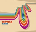 Linear vector abstract background in all colors of rainbow, retro style lines in 3D dimensional perspective.