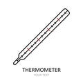 Linear vector icon. Mercury thermometer for measuring temperature. Antiviral drawing. Illustration on the theme of coronavirus