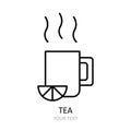 Linear vector icon. Mug of tea with lemon. Hot drinks