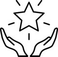 Linear vector icon of a star in the hands as a business values