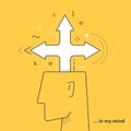 A man`s head and a schematic image in the form of arrows diverging in different Royalty Free Stock Photo