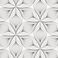 Linear vector pattern, repeating abstract leaves, gray line of leaf or flower, floral.