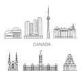 Canada architecture line skyline illustration. famous landmarks Royalty Free Stock Photo