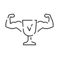 Linear vector web vector line icon set. Healthy ecological lifestyle. Fitness, gym and diet. Muscular arms and first place trophy Royalty Free Stock Photo