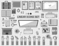 Linear vector workplace icons collection, flat Royalty Free Stock Photo